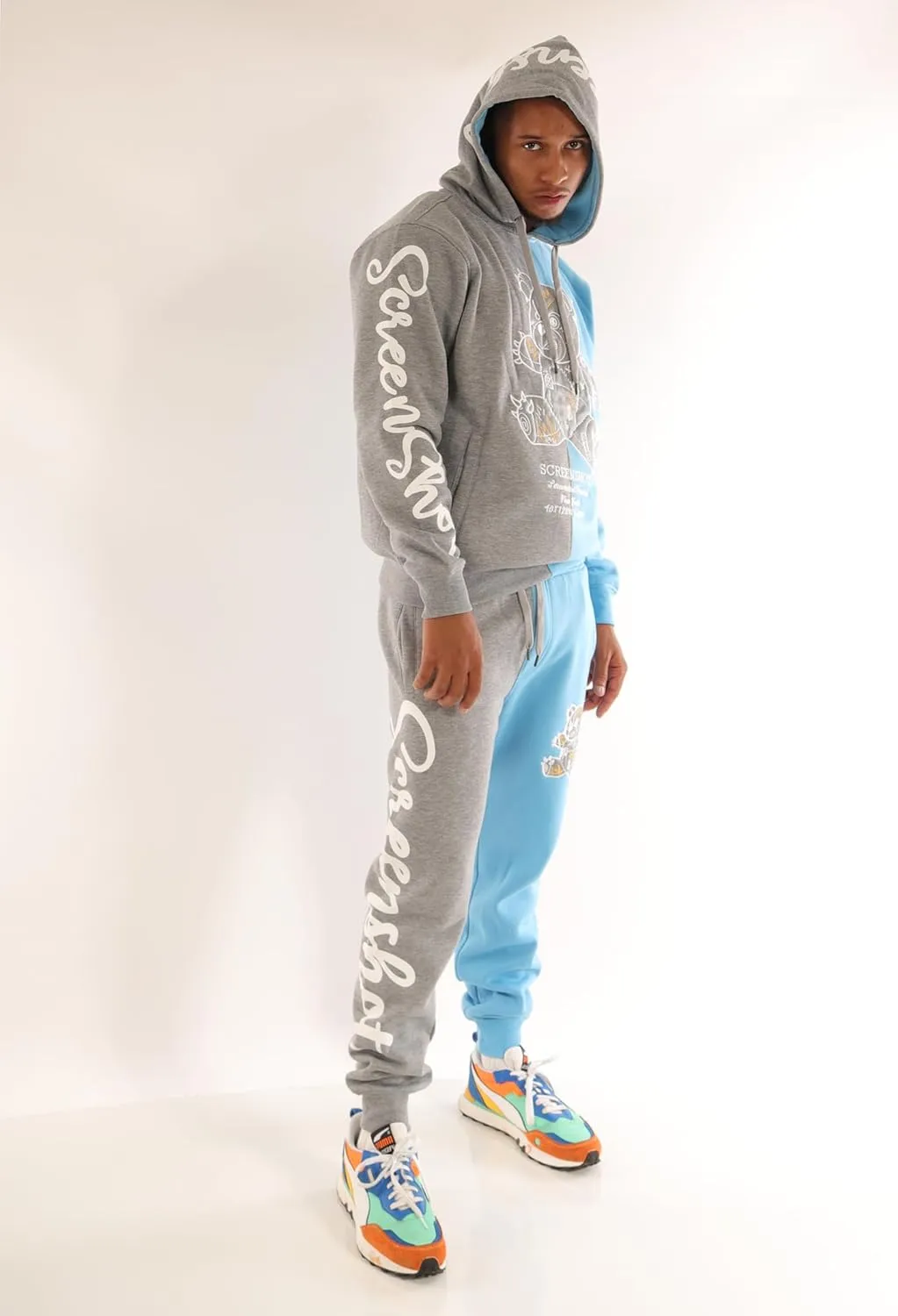 SCREENSHOT Mens Hip Hop Premium Classic Fit Urban Fleece Pants - Street Fashion Sweatpants Ribbed Wasteband with Drawstring