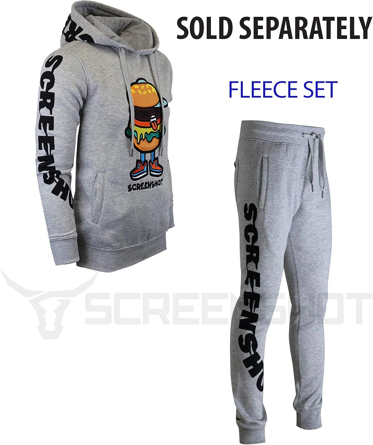 SCREENSHOT Mens Hip Hop Premium Classic Fit Urban Fleece Pants - Street Fashion Sweatpants Ribbed Wasteband with Drawstring