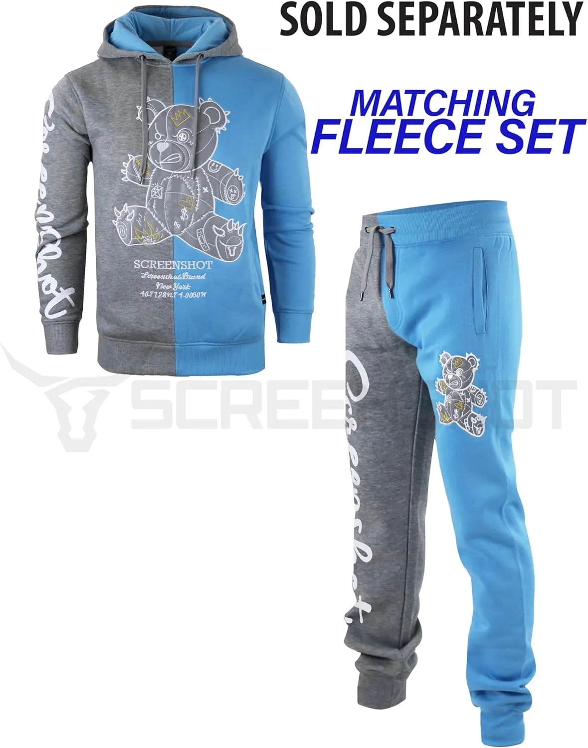 SCREENSHOT Mens Hip Hop Premium Classic Fit Urban Fleece Pants - Street Fashion Sweatpants Ribbed Wasteband with Drawstring