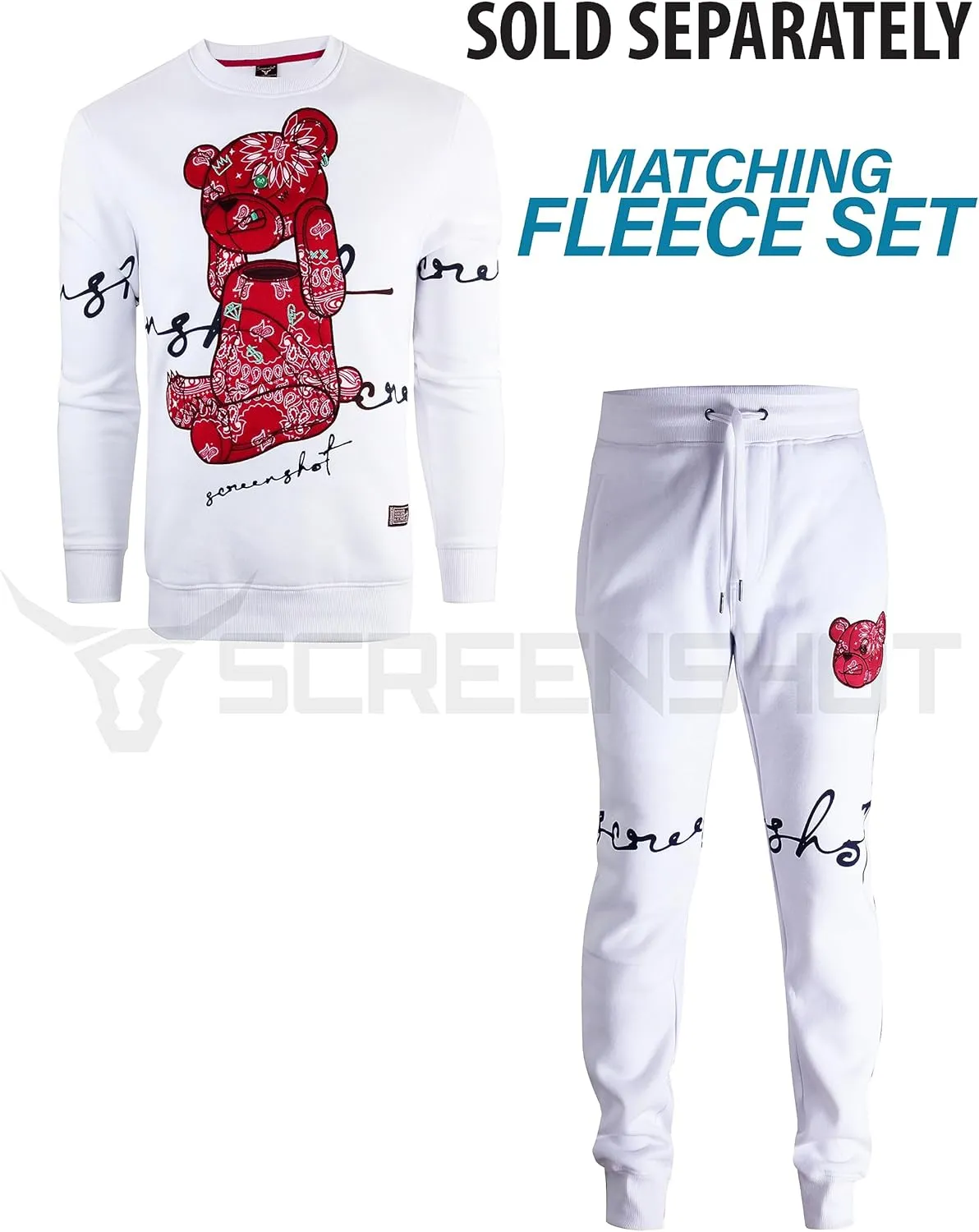 SCREENSHOT Mens Hip Hop Premium Classic Fit Urban Fleece Pants - Street Fashion Sweatpants Ribbed Wasteband with Drawstring
