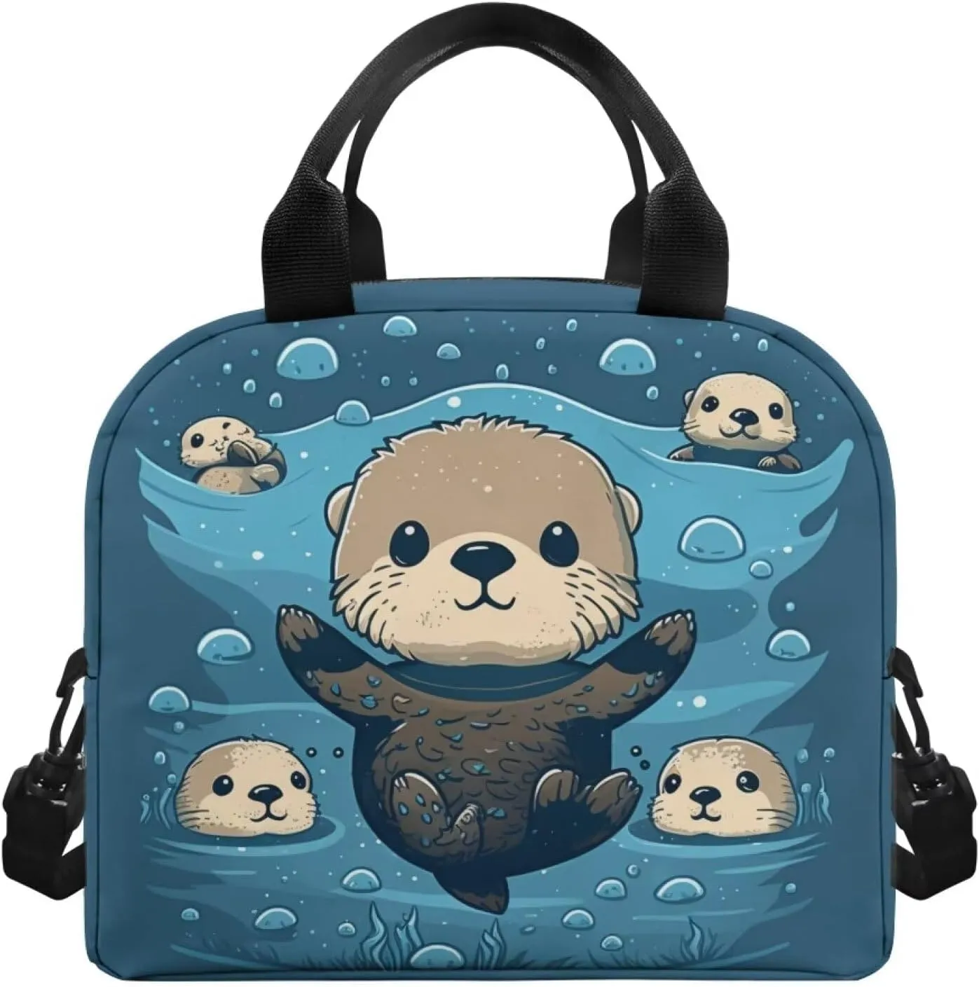 Sea Otter Lunch Bag for Girls Boys Kids 6-8 8-10 Insulated Lunch Bags Handy Tote Lunch Box Shoulder Handbag Meal Prep Organizer for Women Men Workout Office School Picnic