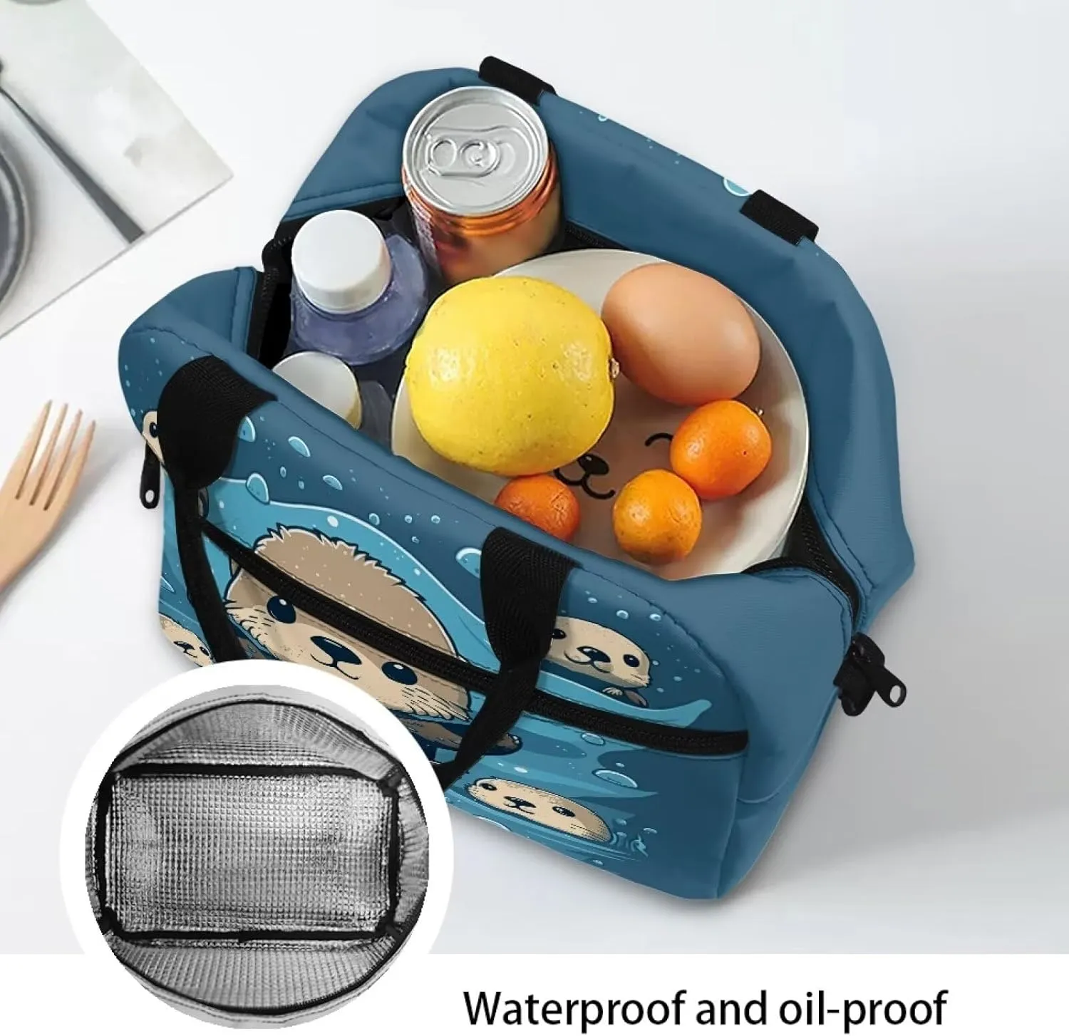 Sea Otter Lunch Bag for Girls Boys Kids 6-8 8-10 Insulated Lunch Bags Handy Tote Lunch Box Shoulder Handbag Meal Prep Organizer for Women Men Workout Office School Picnic
