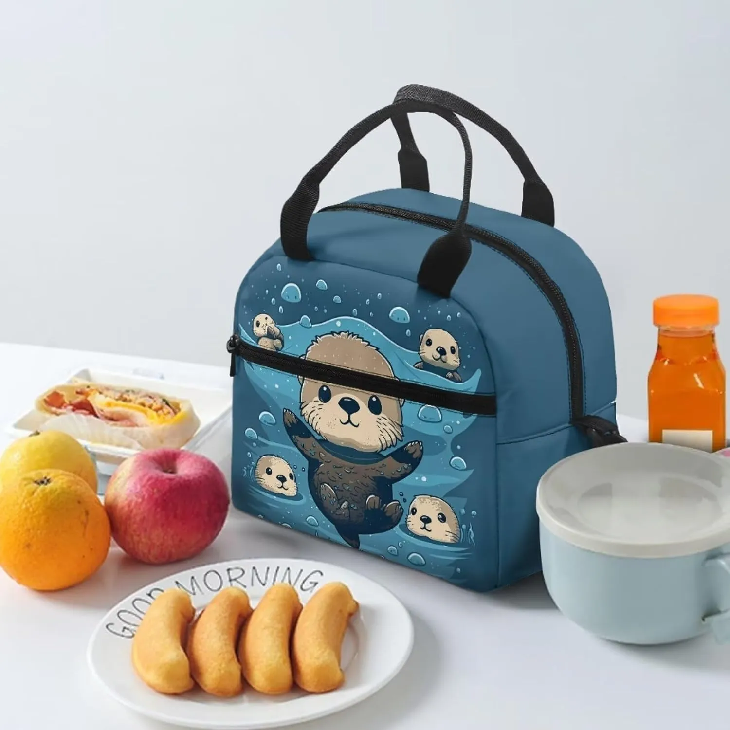 Sea Otter Lunch Bag for Girls Boys Kids 6-8 8-10 Insulated Lunch Bags Handy Tote Lunch Box Shoulder Handbag Meal Prep Organizer for Women Men Workout Office School Picnic