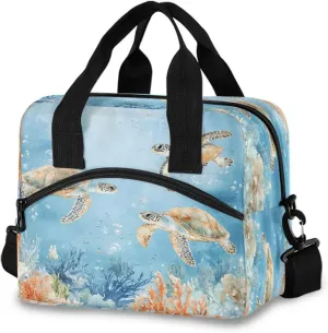 Sea Turtles and Marine Life02 Lunch Box for Men Women Adults Insulated Lunch Bag Cooler Bag with Adjustable Shoulder Strap for Work Picnic Travel