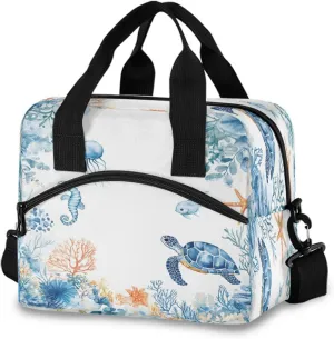 Sea Turtles and Marine Life03 Lunch Box for Men Women Adults Insulated Lunch Bag Cooler Bag with Adjustable Shoulder Strap for Work Picnic Travel