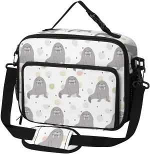 Seal And Walrus Pattern Lunch Bag Insulated Lunch Tote Shoulder Bag for Men Women Work Travel Picnic
