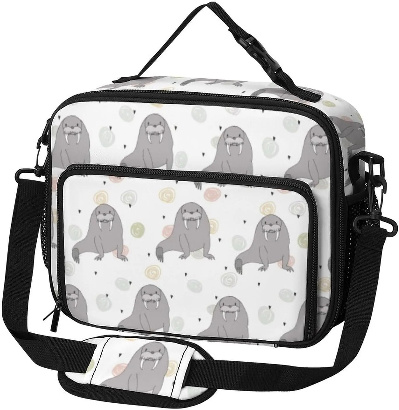 Seal And Walrus Pattern Lunch Bag Insulated Lunch Tote Shoulder Bag for Men Women Work Travel Picnic