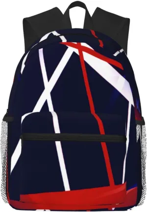 Seamless Abstract Red And White Stripes On A Blue Lightweight Packable Backpack Travel Casual Hiking Daypack Foldable Backpack For Men Women