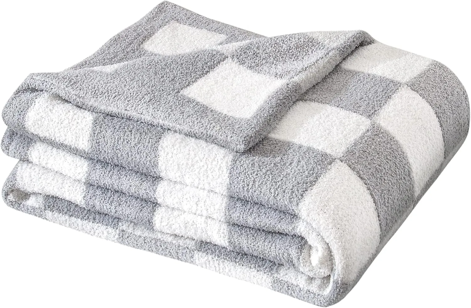 SeaRoomy Checkered Throw Blanket, Ultra Soft Reversible Checkerboard Knitted Blanket, Warm Cozy Fluffy Microfiber Knit Throw Blanket for Couch Sofa Bed Camping Picnic Travel (Grey, 60"×79")