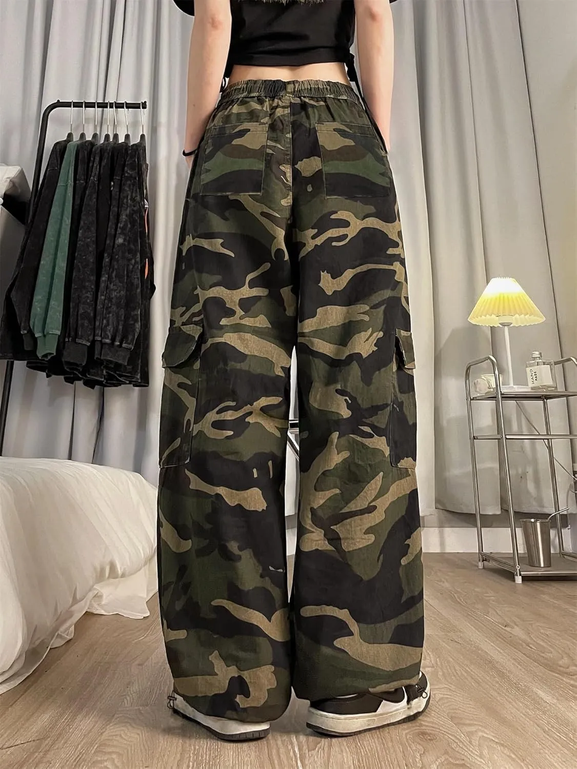 SESERAGI Cargo Pants Women Baggy Streetwear Y2K Drawstring Trousers Wide Leg Pants