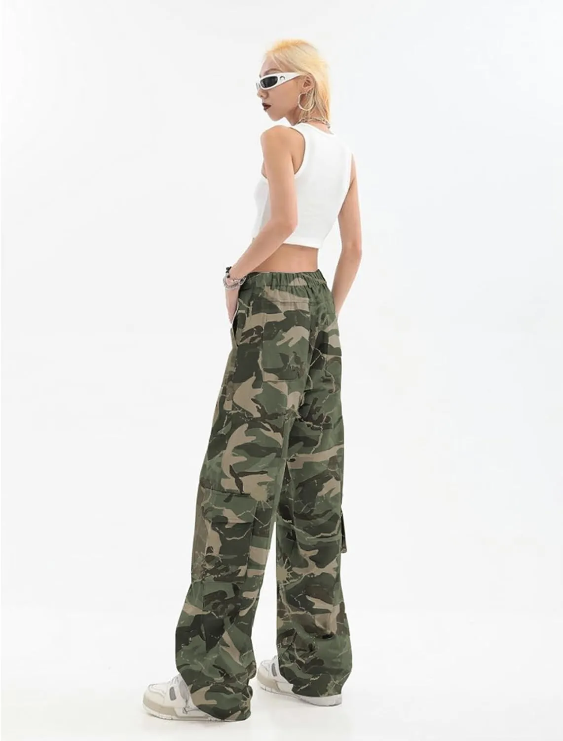 SESERAGI Cargo Pants Women Baggy Streetwear Y2K Drawstring Trousers Wide Leg Pants