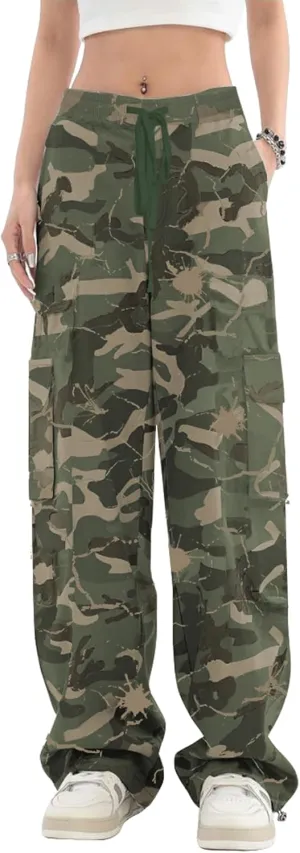SESERAGI Cargo Pants Women Baggy Streetwear Y2K Drawstring Trousers Wide Leg Pants