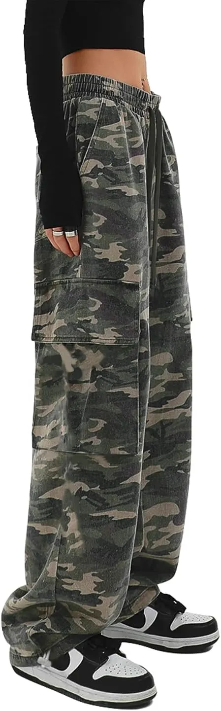 SESERAGI Cargo Pants Women Baggy Streetwear Y2K Drawstring Trousers Wide Leg Pants