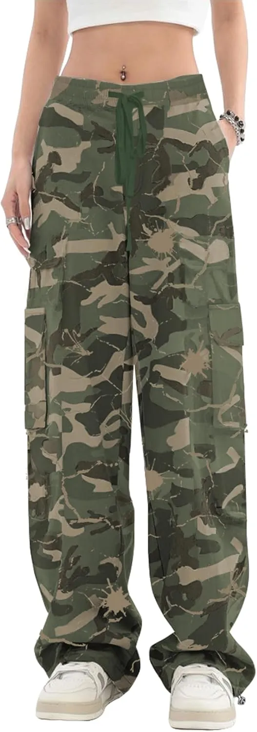 SESERAGI Cargo Pants Women Baggy Streetwear Y2K Drawstring Trousers Wide Leg Pants