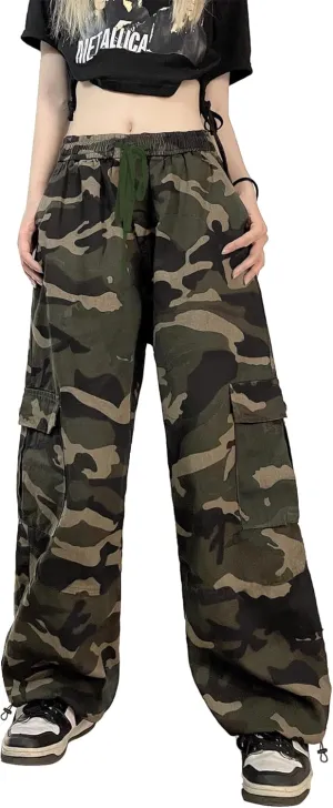 SESERAGI Cargo Pants Women Baggy Streetwear Y2K Drawstring Trousers Wide Leg Pants