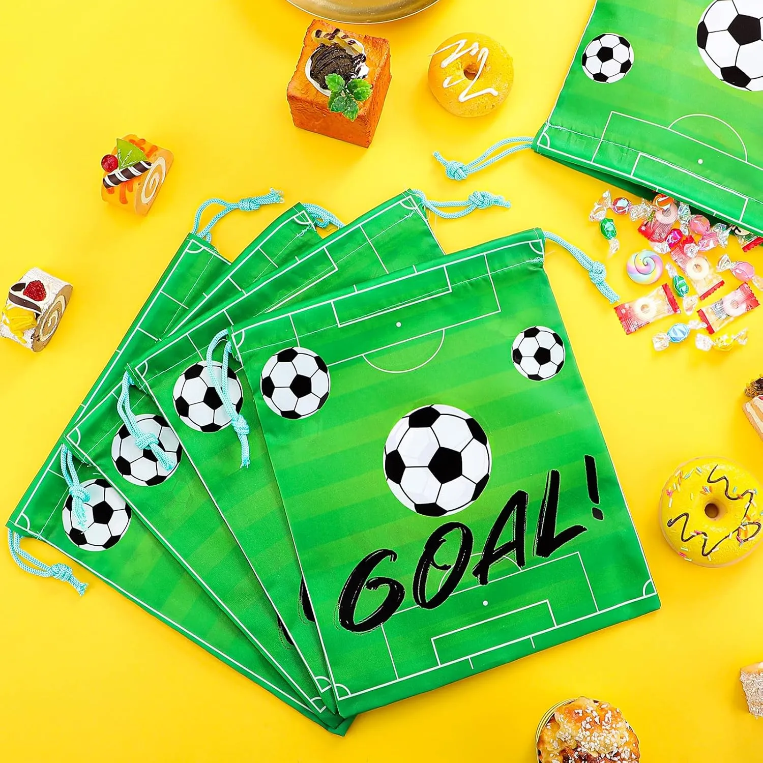 Shappy 16 Pack Soccer Drawstring Bags for Party Favors 12 x 10 Inch Treat Candy Goodie Gifts Bags Team Supplies Sport Birthday Party Favors