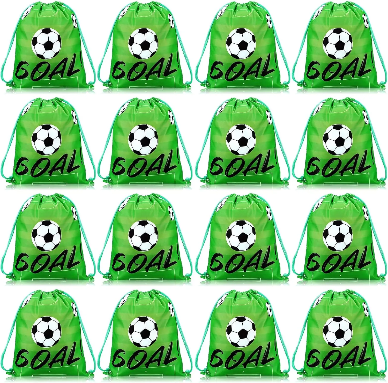 Shappy 16 Pack Soccer Drawstring Bags for Party Favors 12 x 10 Inch Treat Candy Goodie Gifts Bags Team Supplies Sport Birthday Party Favors