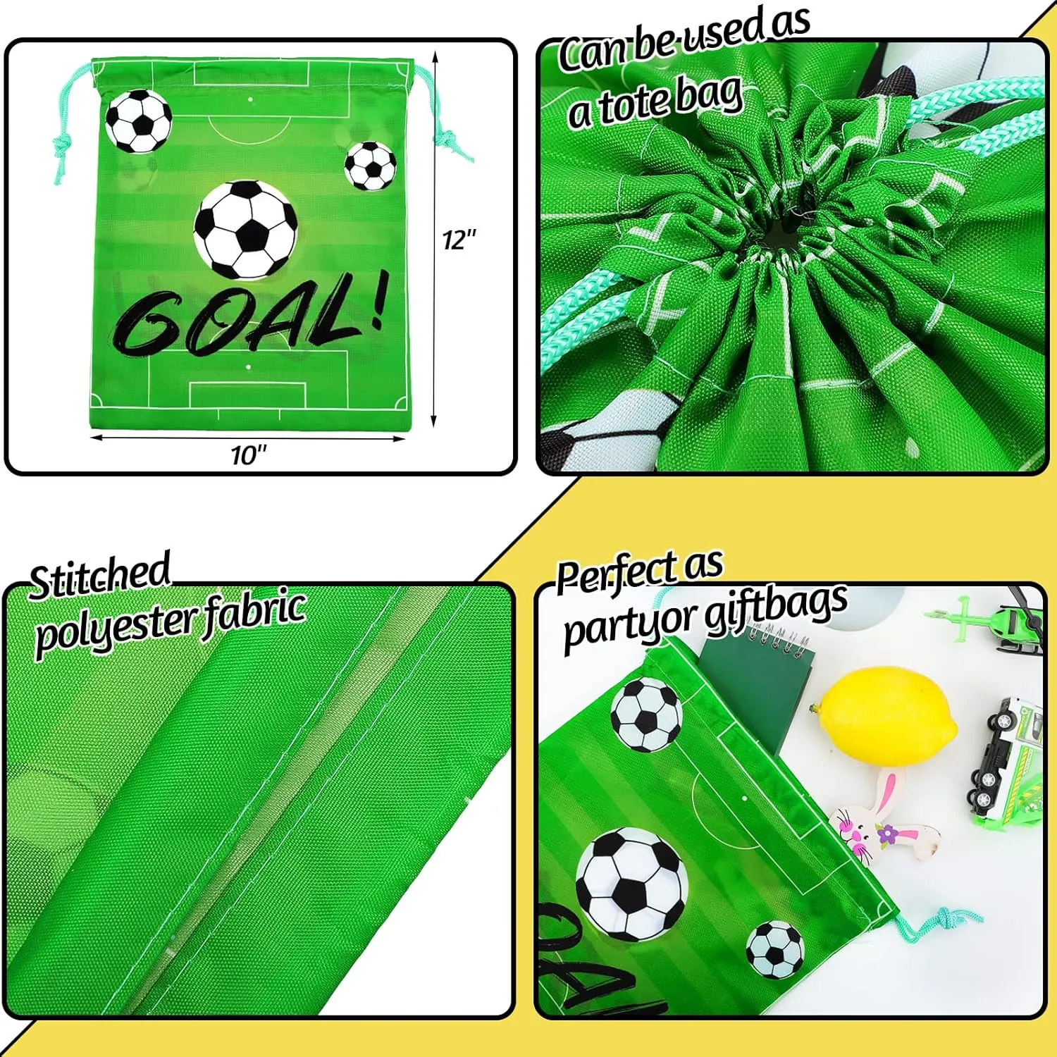 Shappy 16 Pack Soccer Drawstring Bags for Party Favors 12 x 10 Inch Treat Candy Goodie Gifts Bags Team Supplies Sport Birthday Party Favors