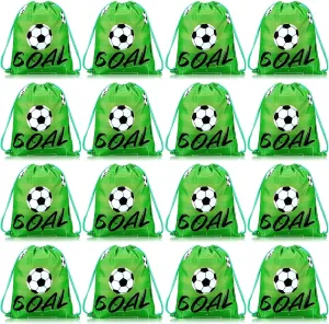 Shappy 16 Pack Soccer Drawstring Bags for Party Favors 12 x 10 Inch Treat Candy Goodie Gifts Bags Team Supplies Sport Birthday Party Favors