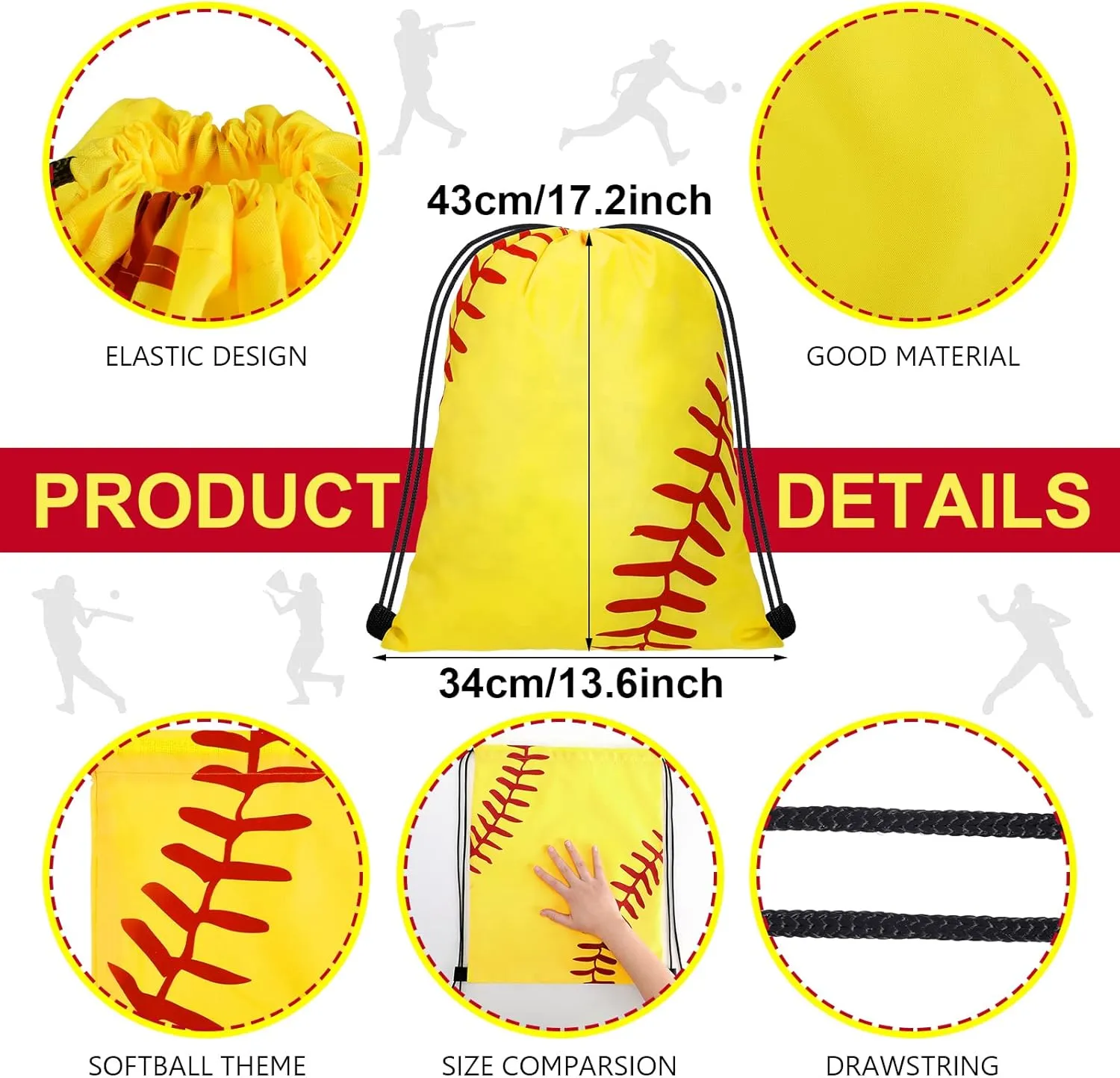 Shappy 6 Pcs Large Sport Drawstring Bag Sports Ball Backpack Bags Bulk Goodie Bags Team Gifts, 13 x 17 Inch(Softball Style)