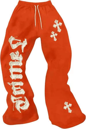 SHENHE Men's Graphic Cross Print Flare Sweatpants Drawstring Gothic Y2k Casual Pants