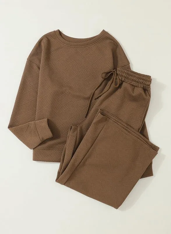 SHEWIN Women's 2 Piece Outfits Sweatsuit Casual Long Sleeve Pullover Tops and Drawstring Wide Leg Pants Lounge Sets