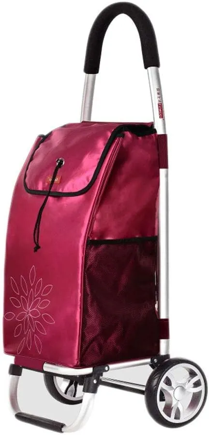 Shopping Cart 55L Aluminum Alloy Shopping Cart Oxford Cloth Folding Portable Brake Rider Push Luggage Cart 36 46.5 100CM Grocery Cart