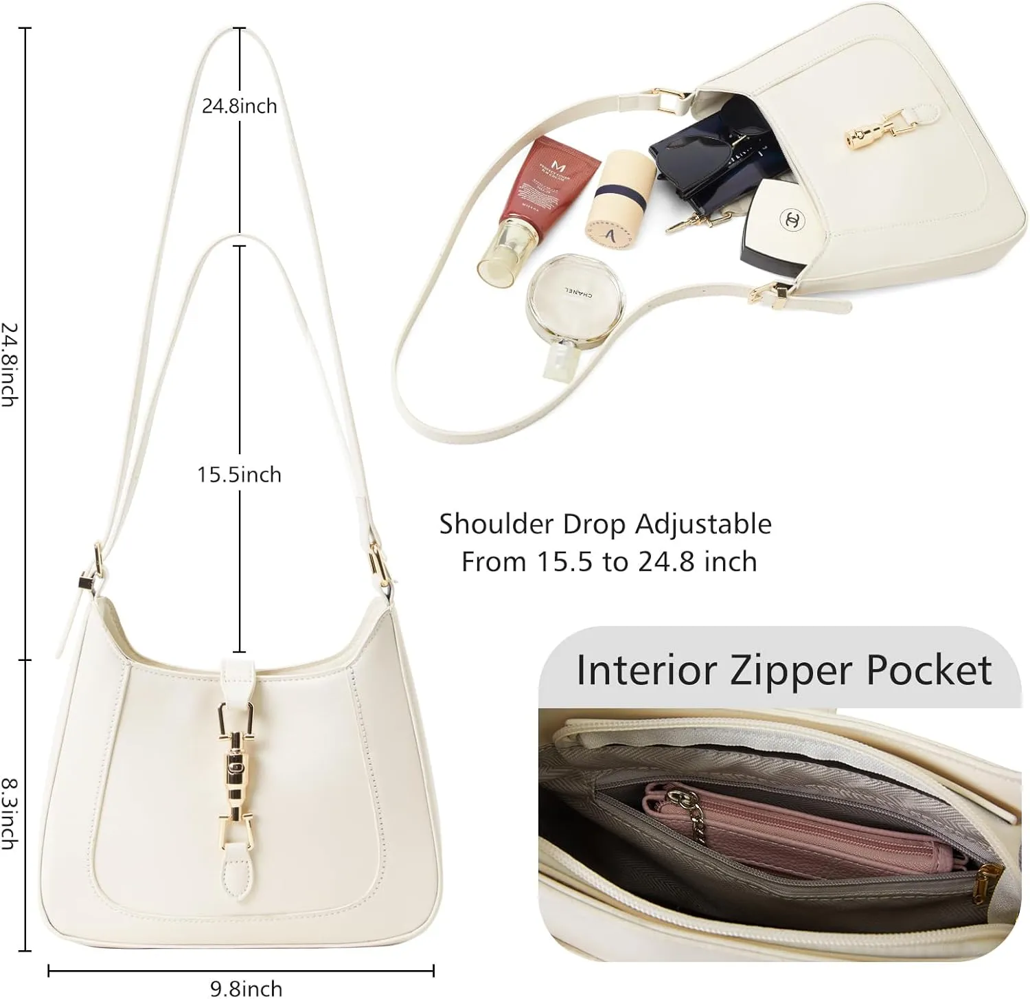 Shoulder Bag for Women - Small Vegan Leather Purses, Casual Trendy Hobo Handbag with Adjustable Strap