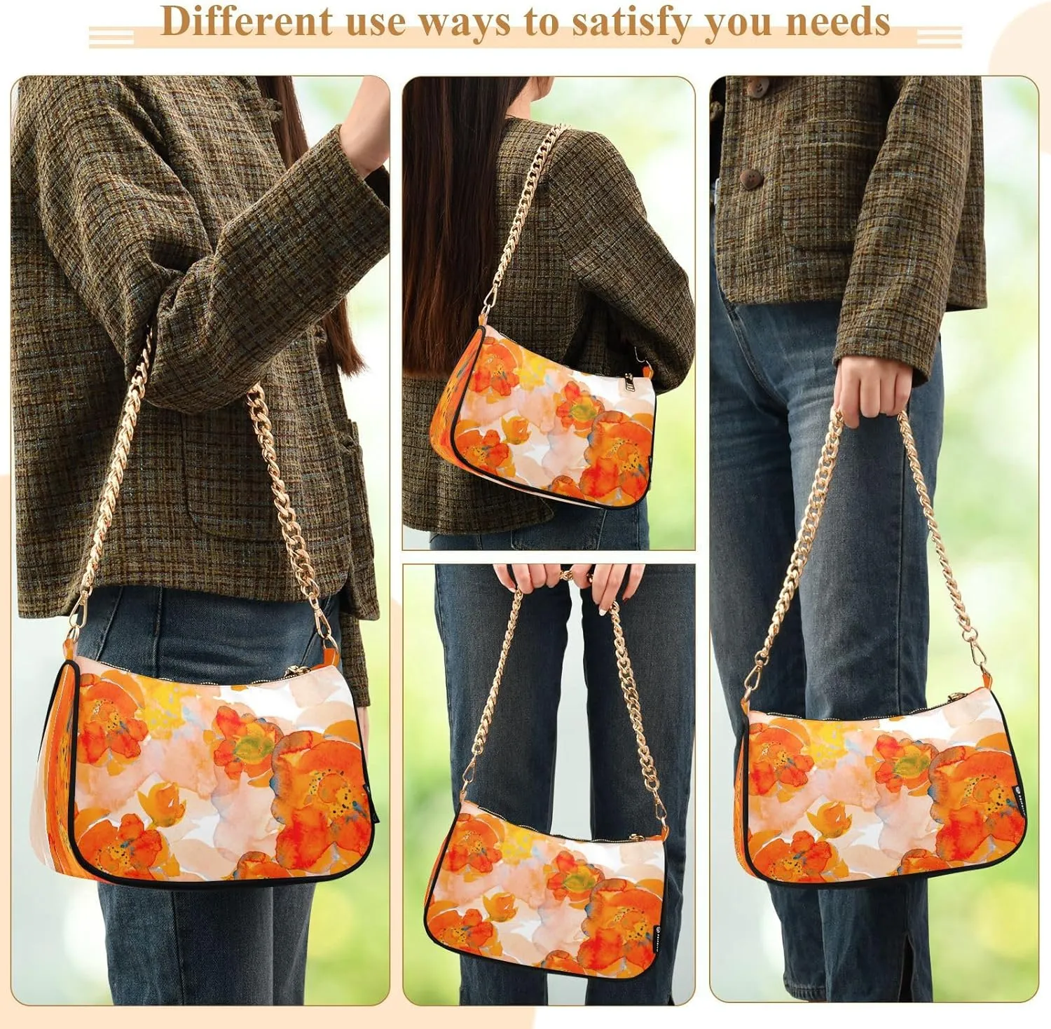 Shoulder Bags for Women Flower Floral Hobo Tote Handbag Small Clutch Purse with Zipper Closure