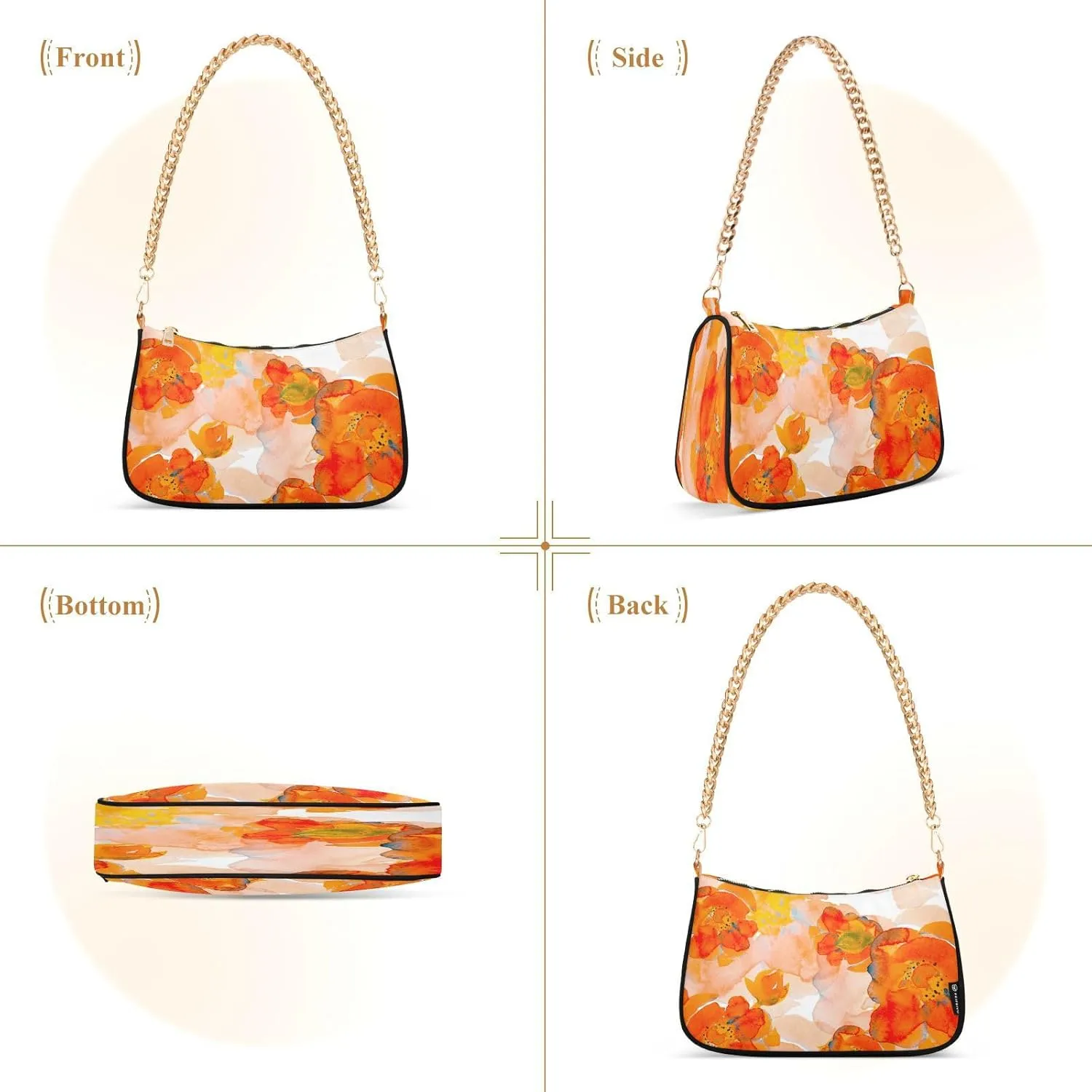 Shoulder Bags for Women Flower Floral Hobo Tote Handbag Small Clutch Purse with Zipper Closure