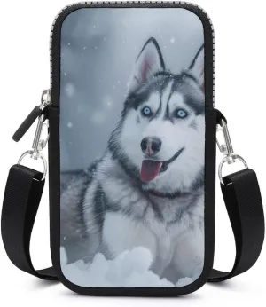 Siberian Huskies on Snow Crossbody Bag for Women Men Phone Purses Shoulder Bag Handbag