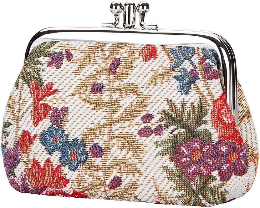 Signare Tapestry Double Pocket Change Pouch Kiss lock Coin Purse for Women