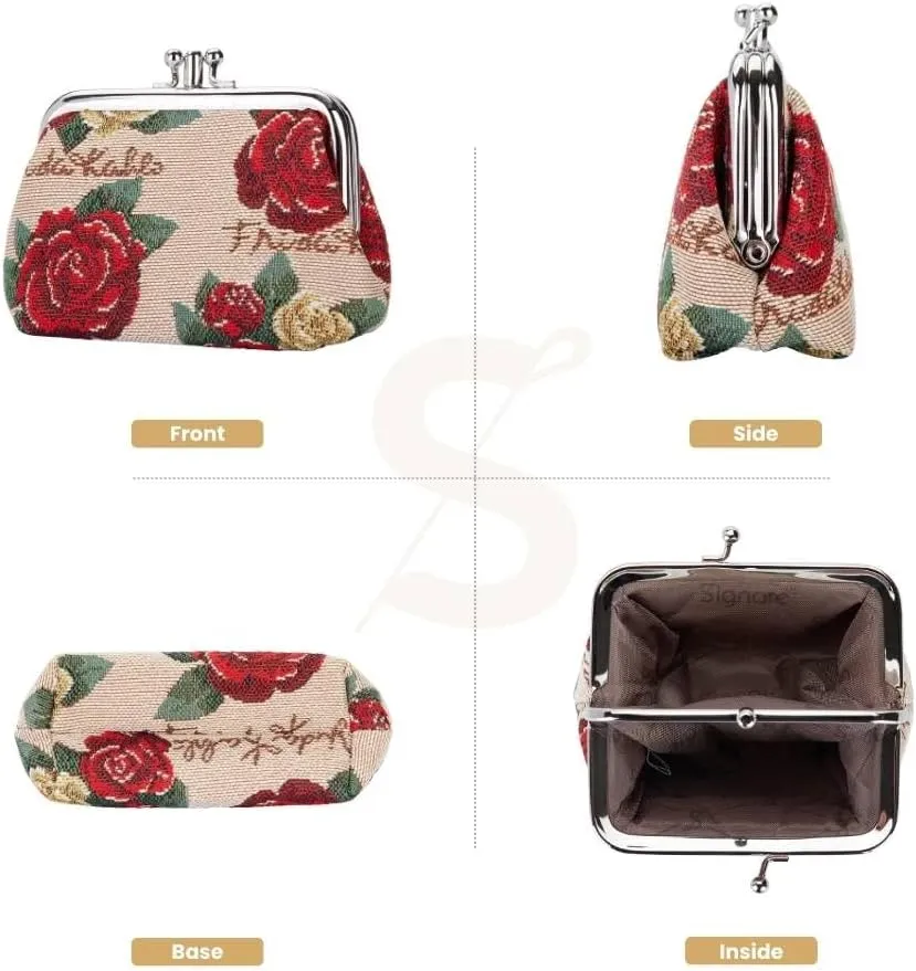 Signare Tapestry Double Pocket Change Pouch Kiss lock Coin Purse for Women