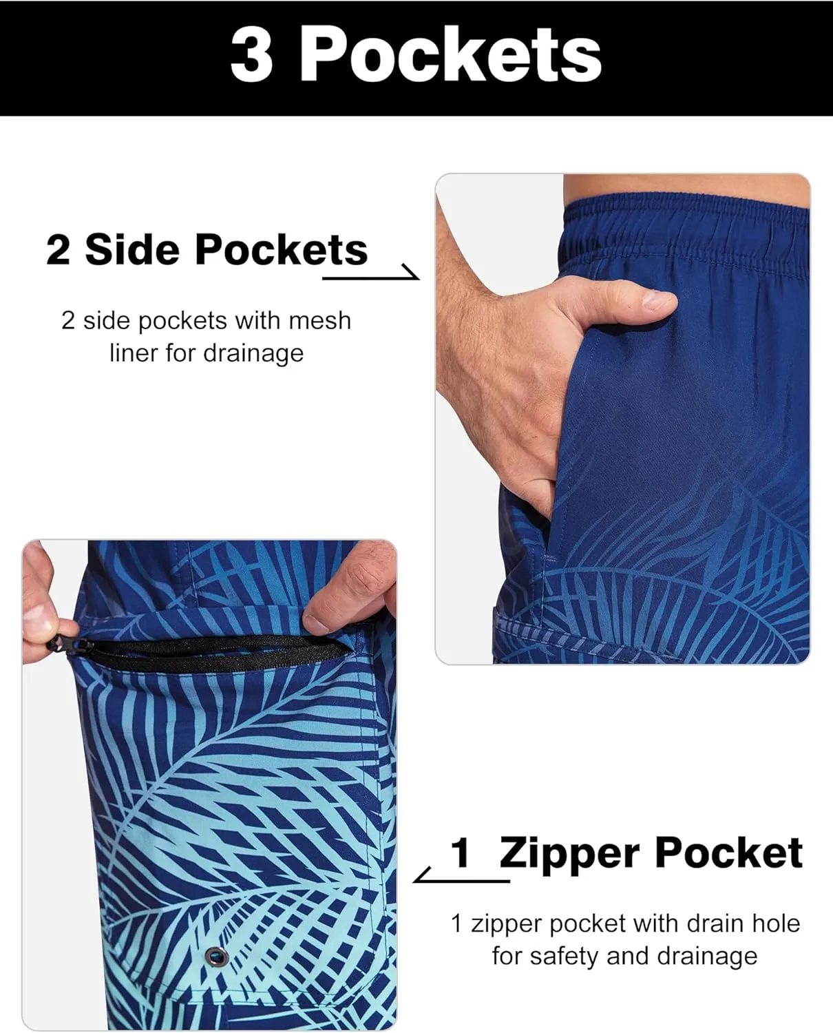 SILKWORLD Mens Swim Trunks Quick Dry Bathing Suit 9 Inch Swim Shorts with Mesh Lining and Zipper Cargo Pockets