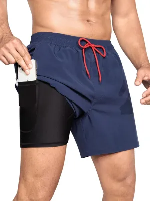 SILKWORLD Men's Swim Trunks Quick Dry Bathing Suits 6 Inch Swimming Shorts with Compression Liner and Zipper Pockets