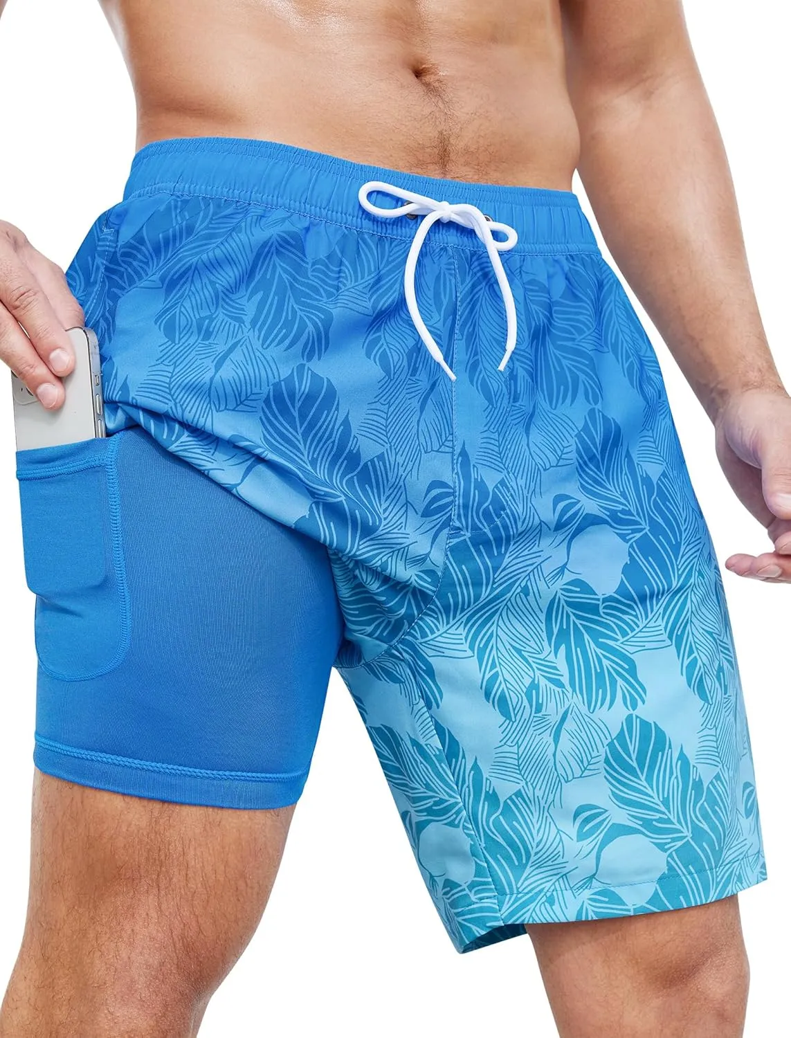SILKWORLD Mens Swim Trunks Quick Dry Swimming Shorts with Compression Liner and Zipper Pockets