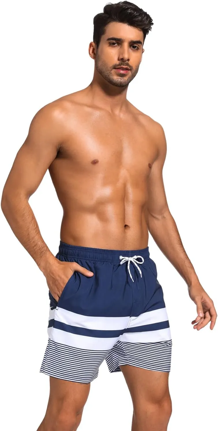 SILKWORLD Mens Swim Trunks with Compression Liner 2 in 1 Quick Dry Bathing Suit Beach Shorts with Zipper Pockets