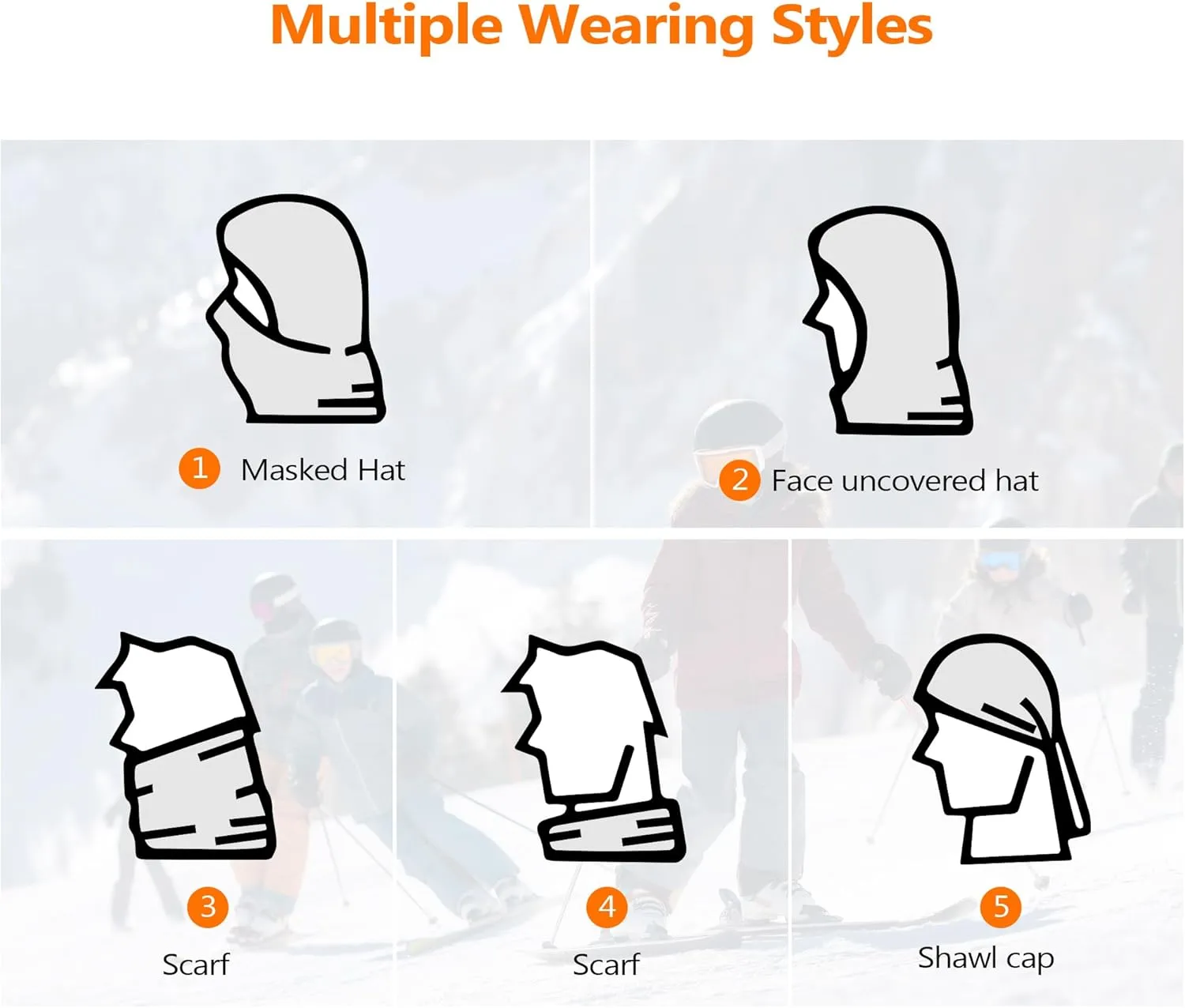 Ski Mask Fleece Thermal Balaclava Mens Women Cold Weather Absorbent Soft Headband with Drawstring Outdoor Working