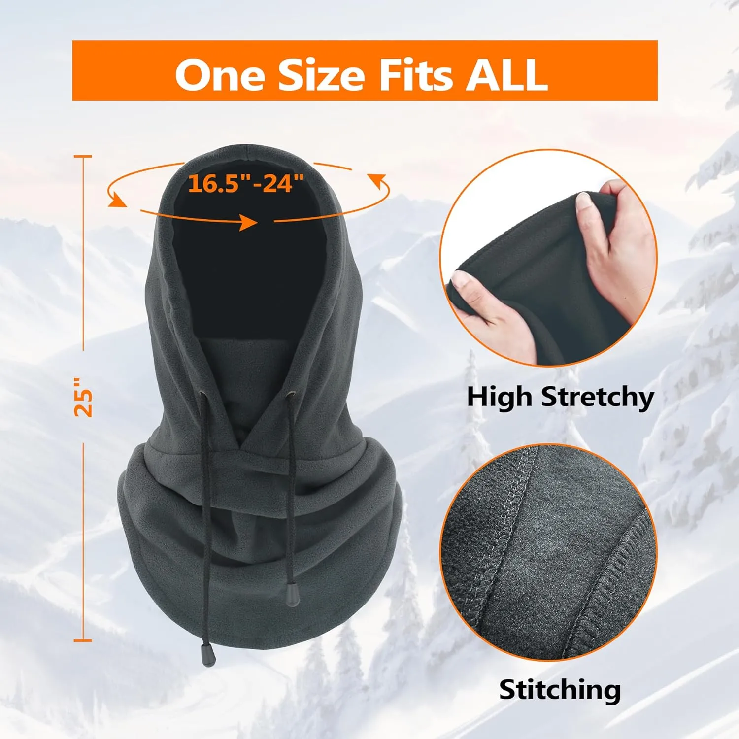 Ski Mask Fleece Thermal Balaclava Mens Women Cold Weather Absorbent Soft Headband with Drawstring Outdoor Working
