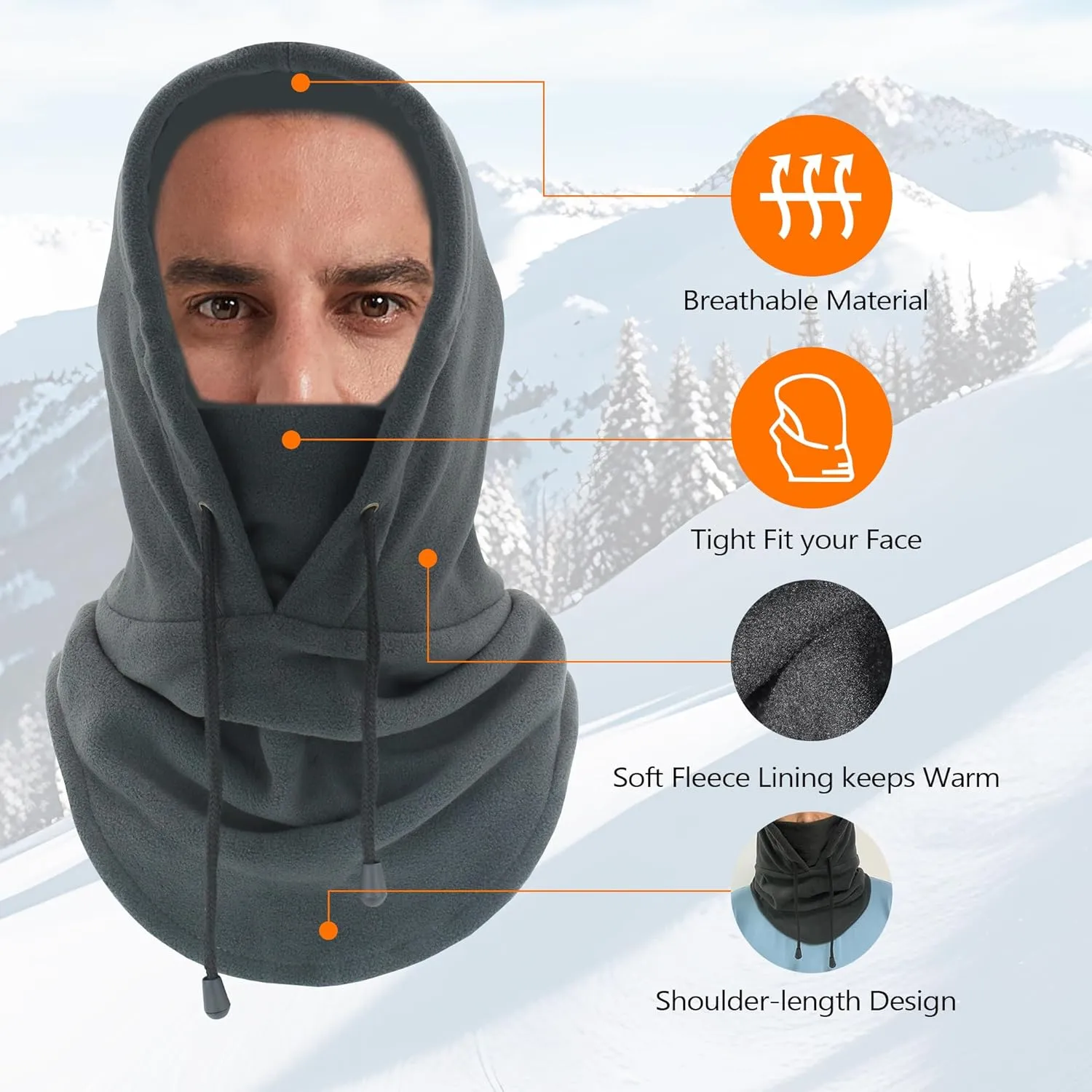 Ski Mask Fleece Thermal Balaclava Mens Women Cold Weather Absorbent Soft Headband with Drawstring Outdoor Working