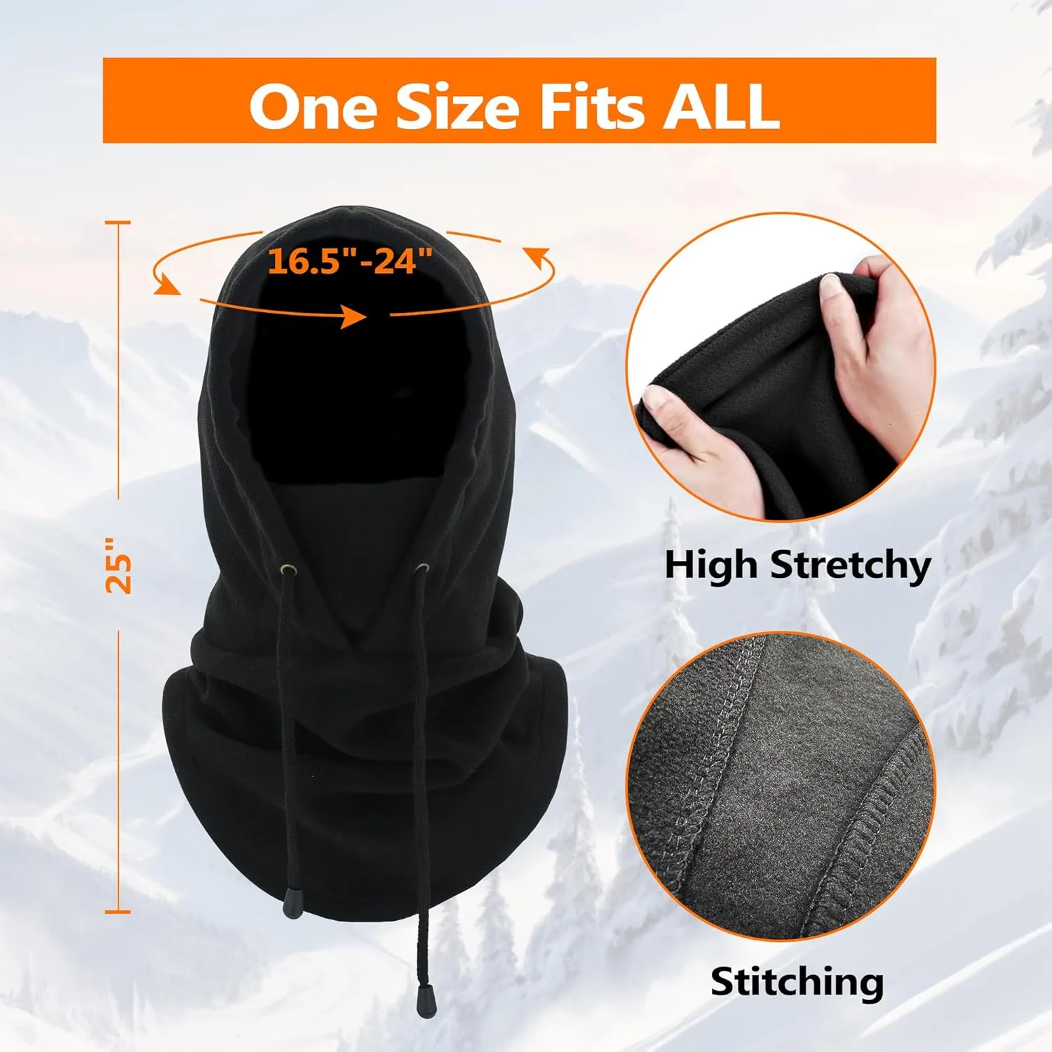 Ski Mask Fleece Thermal Balaclava Mens Women Cold Weather Absorbent Soft Headband with Drawstring Outdoor Working