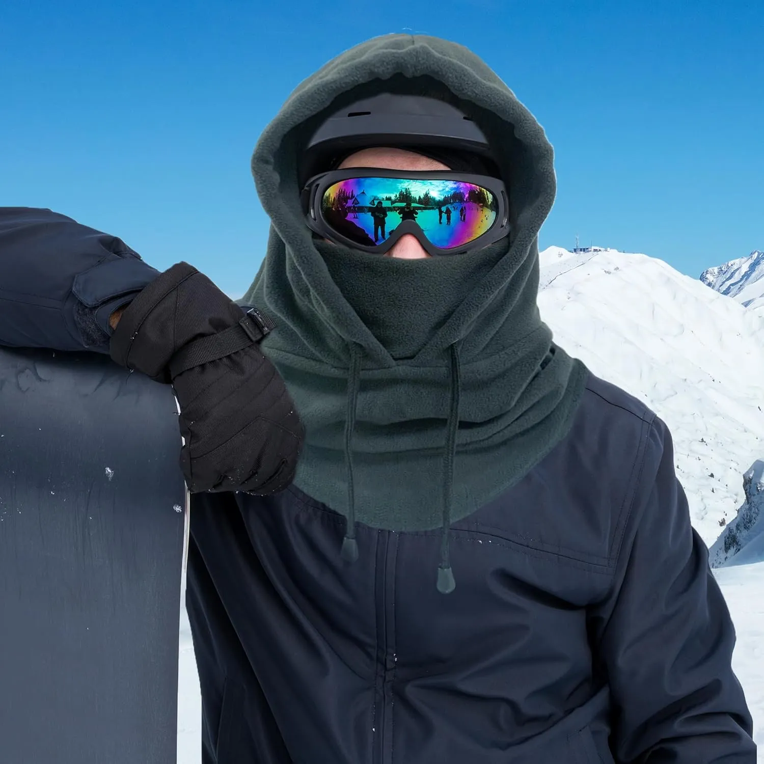 Ski Mask Fleece Thermal Balaclava Mens Women Cold Weather Absorbent Soft Headband with Drawstring Outdoor Working