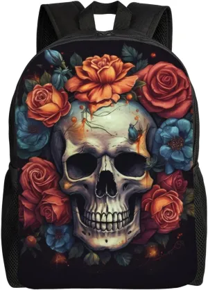 Skull Surrounded By Flowers Cute Backpack Waterproof Lightweight Casual Backpack One Size Daypack Travel Laptop Bag For Men Women