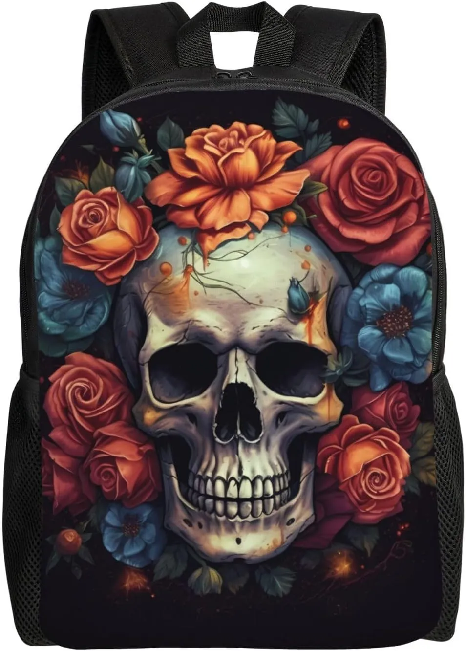 Skull Surrounded By Flowers Cute Backpack Waterproof Lightweight Casual Backpack One Size Daypack Travel Laptop Bag For Men Women