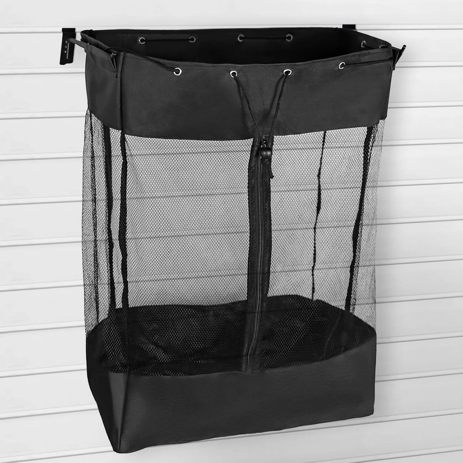 Slatwall Baskets,Hanging Slatwall Accessories with Take and Go Design,(26 * 18 * 11'') Large Mesh Slatwall Organizer with Easy Access Zipper Adjustable Shoulder Strap for Home Sport Garage Storage