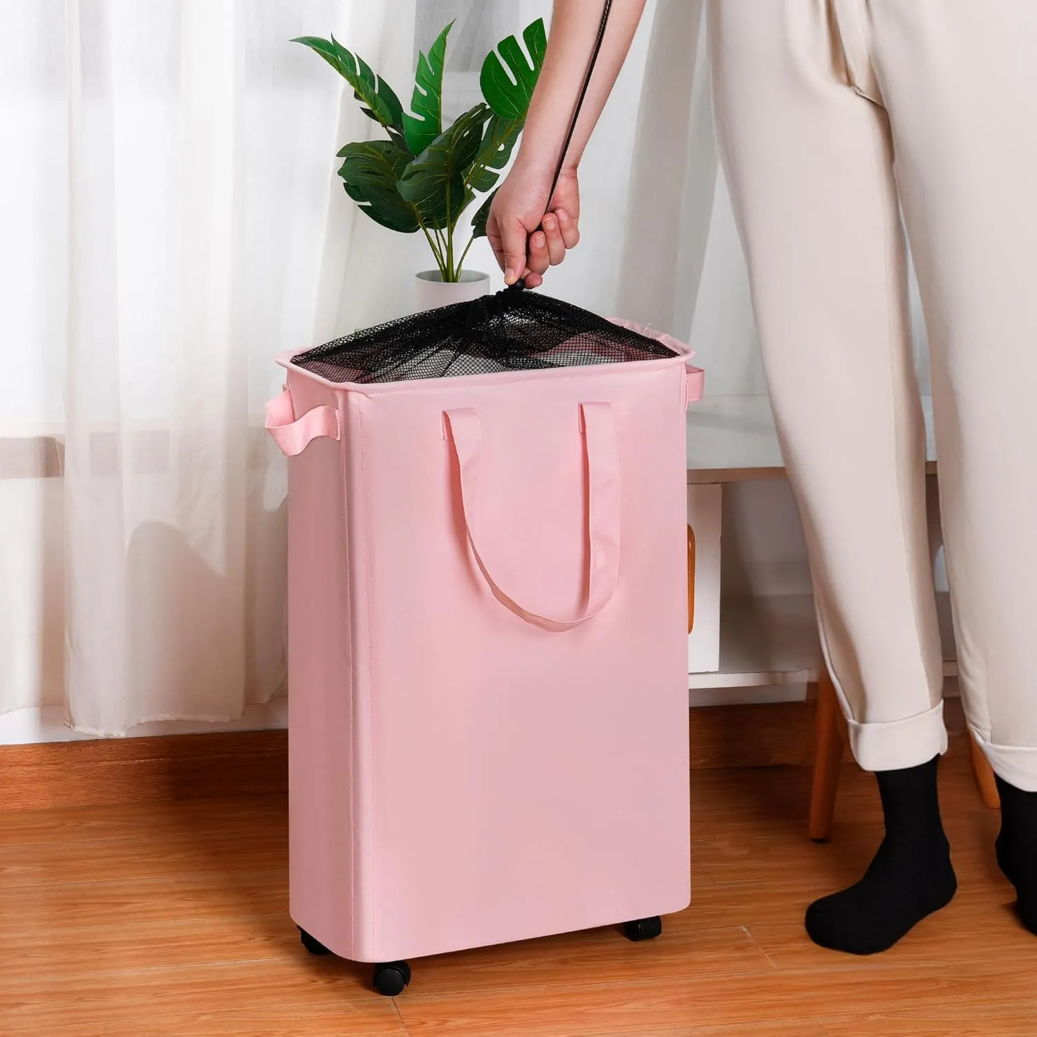 Slim Laundry Hamper with Wheels, Rolling Laundry Basket for Clothes, Small Laundry Basket for Bedroom, Dorm and Laundry Room, 48L (12.7 Gallons) Black