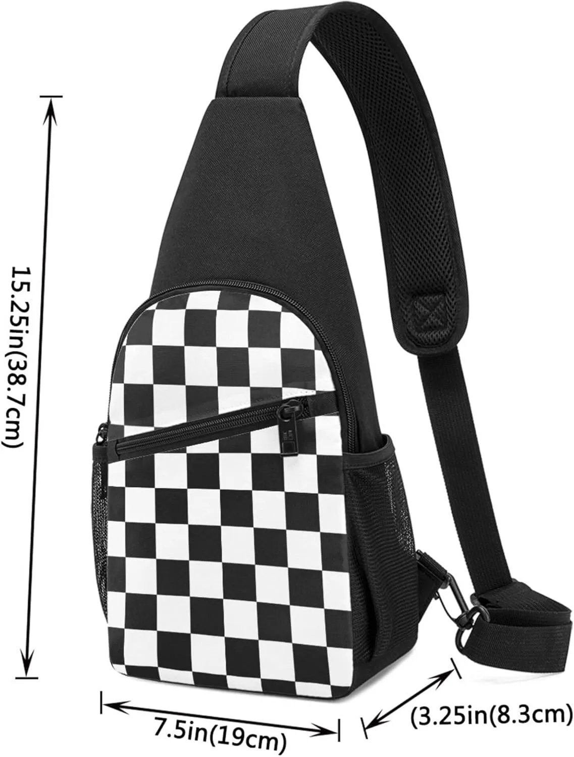 Sling Bag for Men Women, Comfortable Crossbody Backpack Compatible with Race Checkerboard Checkered Black And White, Anti-Theft Sling Shoulder Chest Bag Daypack, Fashion Travel Gym Sack Rucksack