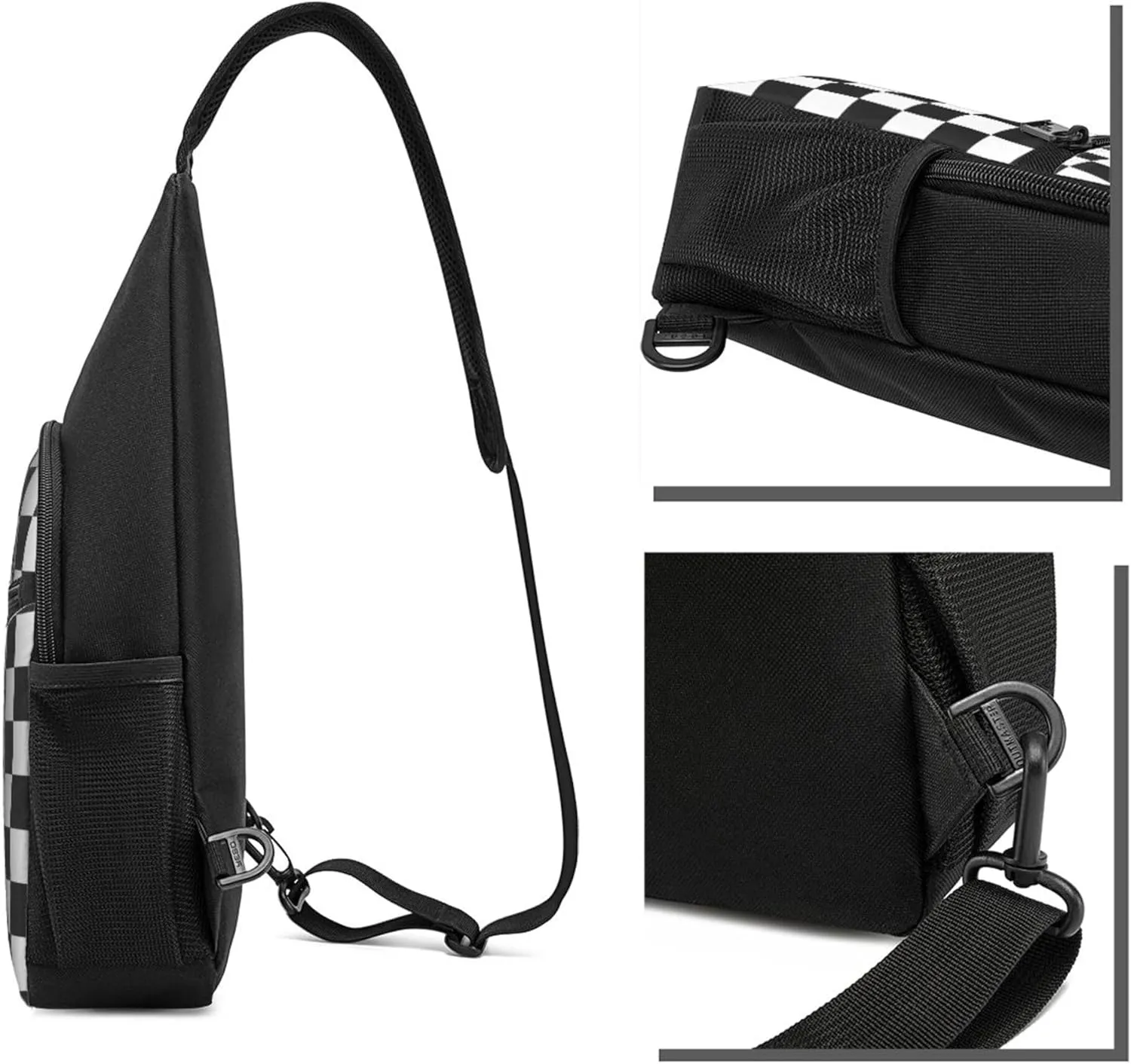 Sling Bag for Men Women, Comfortable Crossbody Backpack Compatible with Race Checkerboard Checkered Black And White, Anti-Theft Sling Shoulder Chest Bag Daypack, Fashion Travel Gym Sack Rucksack