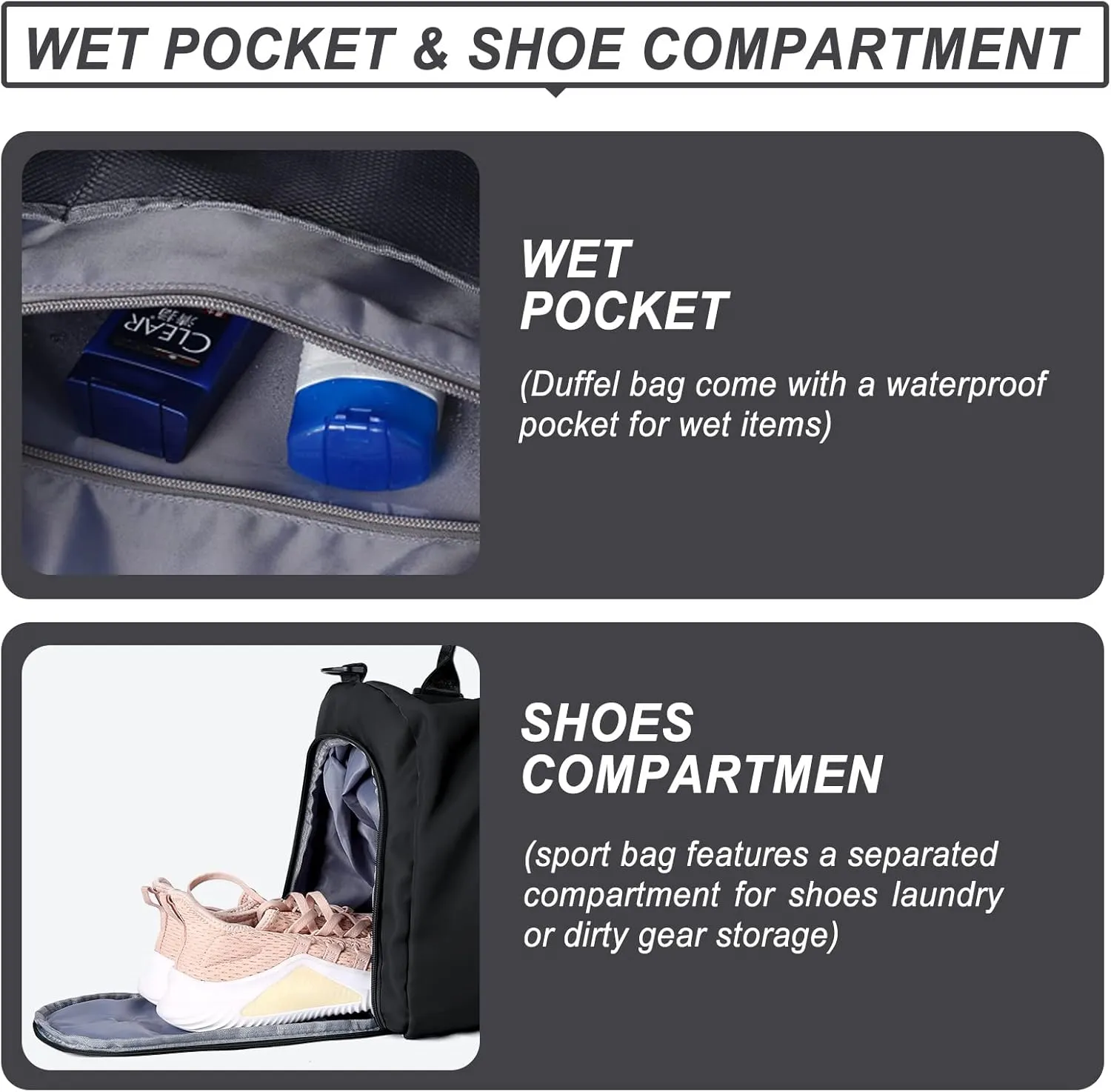 Small Black Sports Gym Duffel Bags for Women Men, Travel Totes Bag Cute Weekender bag with Wet Pocket and Shoe Compartment for Carry On, Gym, Dance, Overnight, Sport Pickleball, Tennis, Racketball
