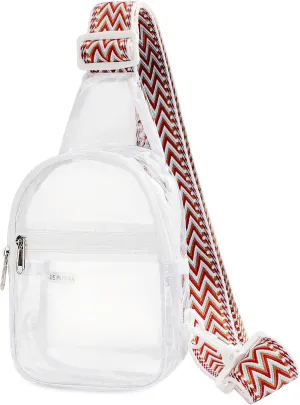 Small Clear Sling Bag Stadium Approved Clear Fanny Pack Women Transparent Crossbody Bag PVC Purses with Adjustable Strap
